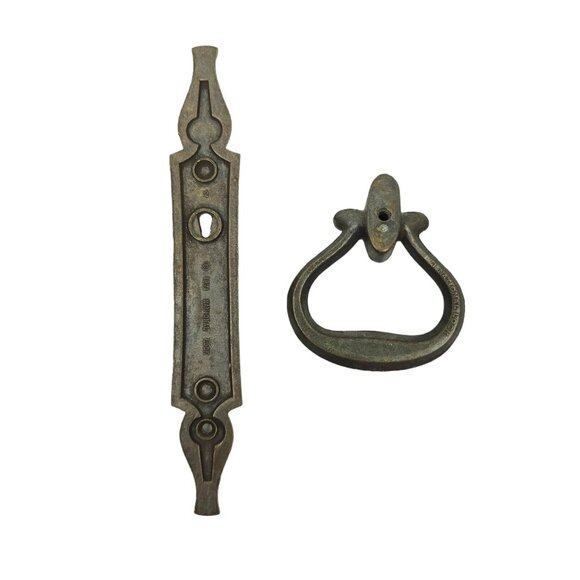 2 Metal Pull Knob w Backplate Vtg Cabinet Drawer Funiture Hardware National Lock - Picture 10 of 13